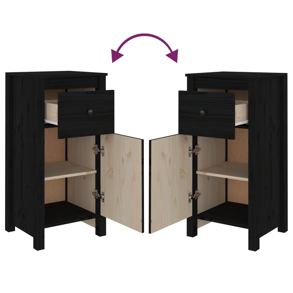 Dressoirs 2 St 40X35X80 Cm Massief Grenenhout Zwart