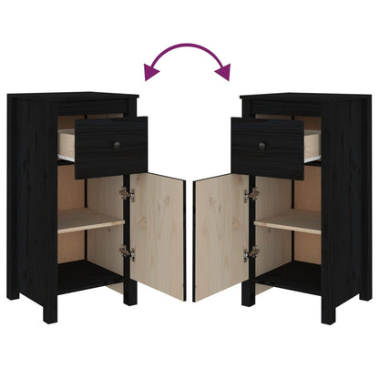Dressoirs 2 St 40X35X80 Cm Massief Grenenhout Zwart