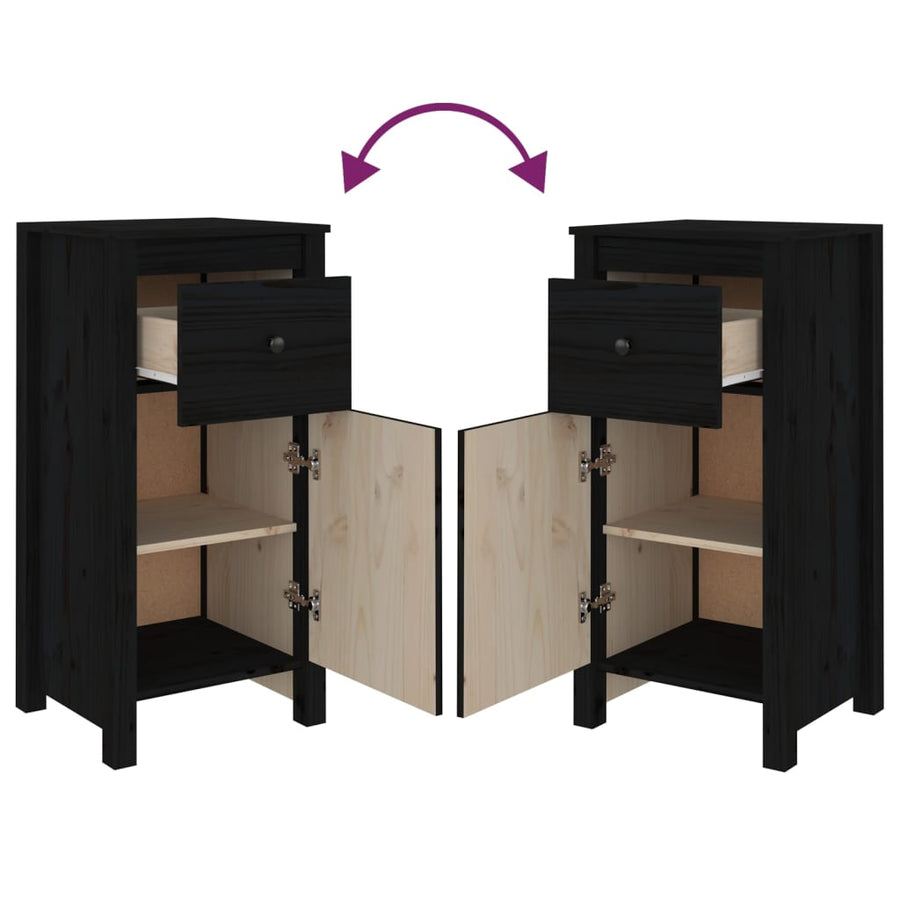 Dressoirs 2 St 40X35X80 Cm Massief Grenenhout Zwart