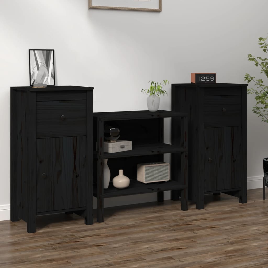 Dressoirs 2 St 40X35X80 Cm Massief Grenenhout Zwart