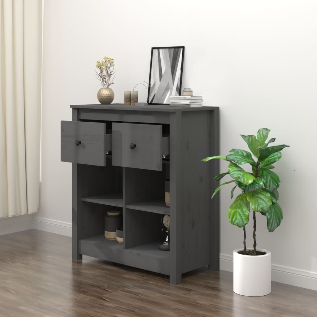 Dressoir 70X35X80 Cm Massief Grenenhout Grijs