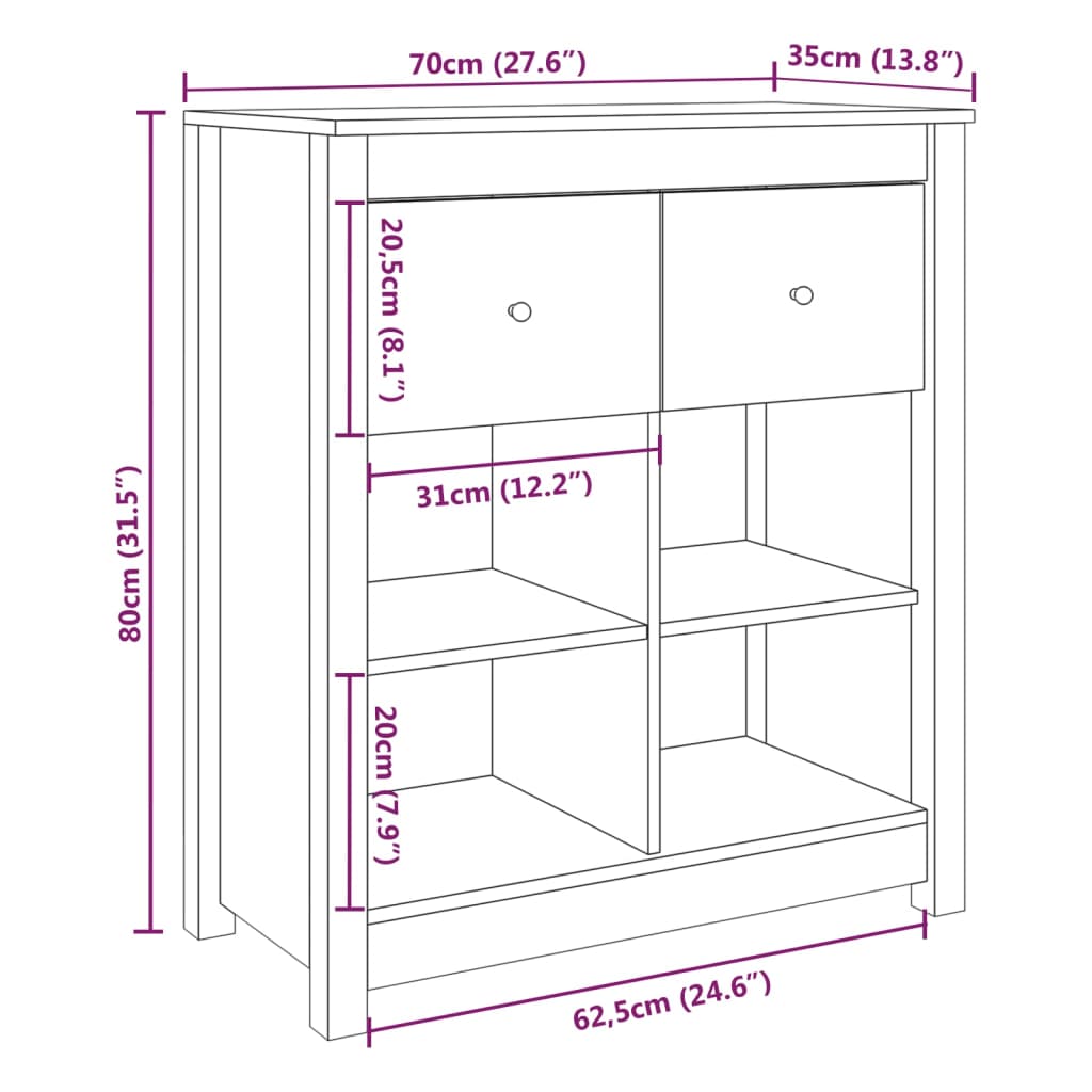Dressoir 70X35X80 Cm Massief Grenenhout Honingbruin