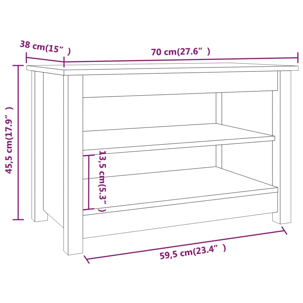 Schoenenkast 70x38x45,5 cm massief grenenhout honingbruin 70 x 38 x 45.5 cm Honingbruin