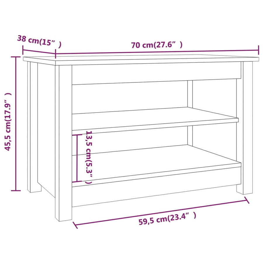 Schoenenbank 70x38x45,5 cm massief grenenhout zwart 70 x 38 x 45.5 cm Zwart
