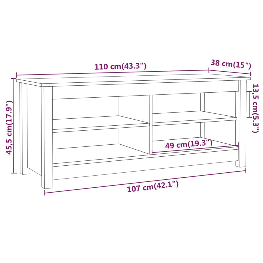 Schoenenbank 110x38x45,5 cm massief grenenhout zwart 110 x 38 x 45.5 cm Zwart