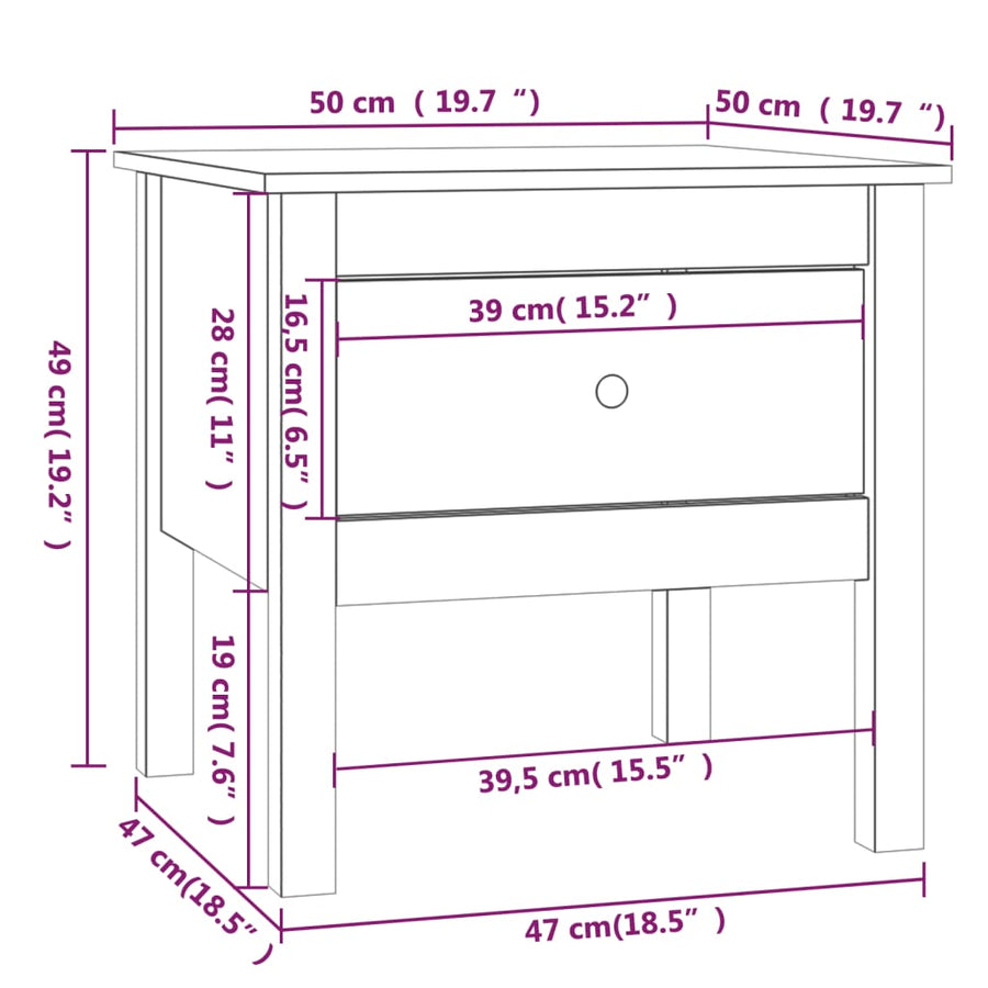 Bijzettafels Massief Grenenhout 2 50 x 50 x 49 cm Honingbruin