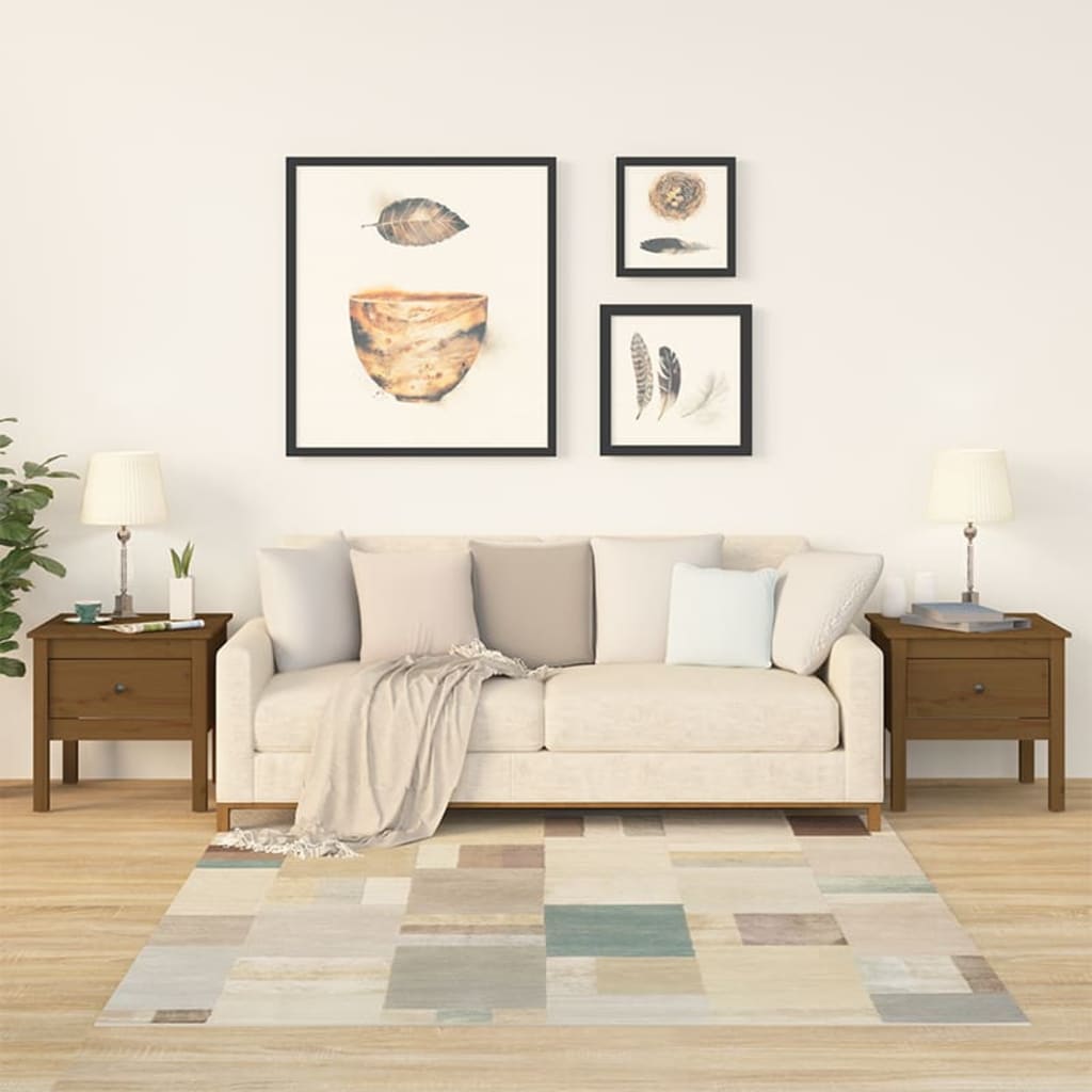 Bijzettafels Massief Grenenhout 2 50 x 50 x 49 cm Honingbruin