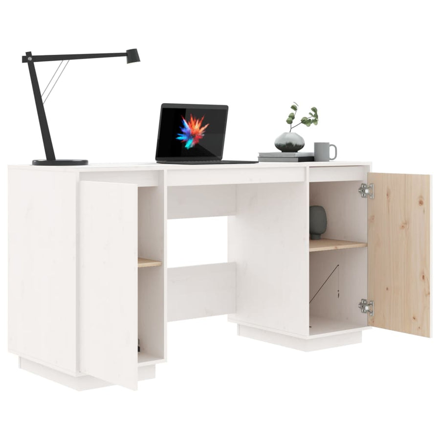 Bureau 140X50X75 Cm Massief Grenenhout Wit