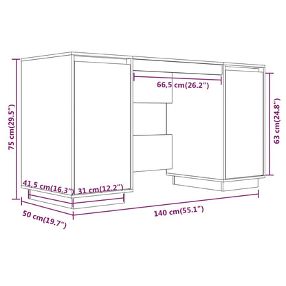 Bureau 140X50X75 Cm Massief Grenenhout Wit