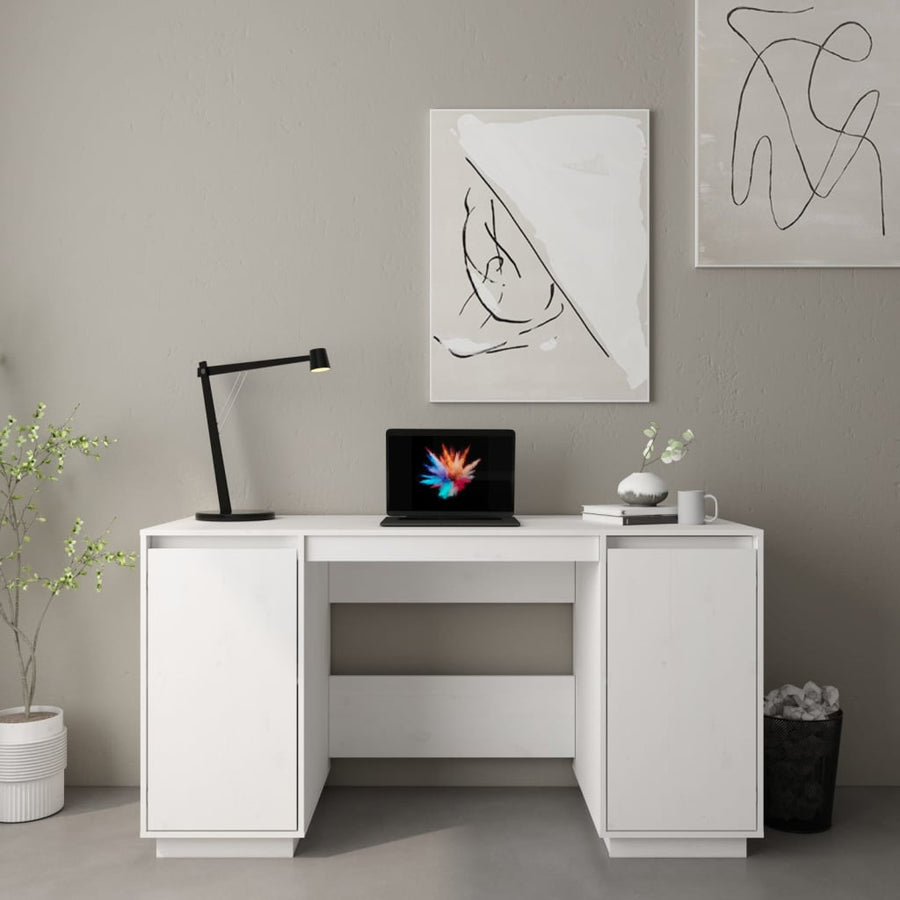 Bureau 140X50X75 Cm Massief Grenenhout Wit