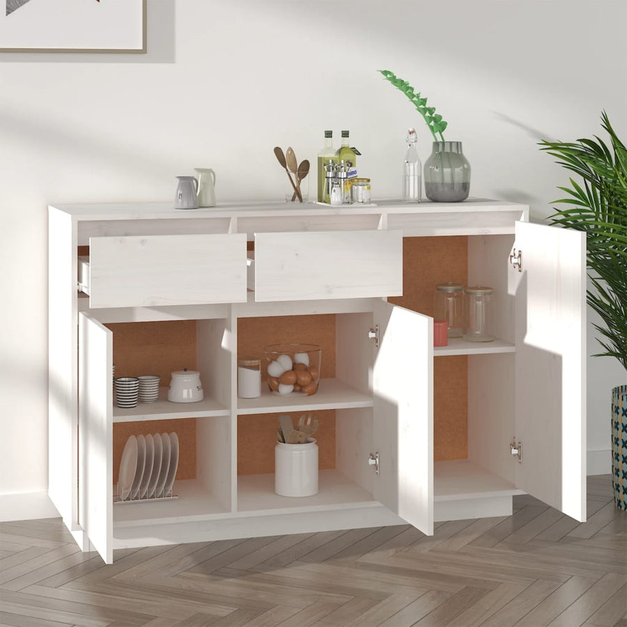 Dressoir 110X34X75 Cm Massief Grenenhout Wit