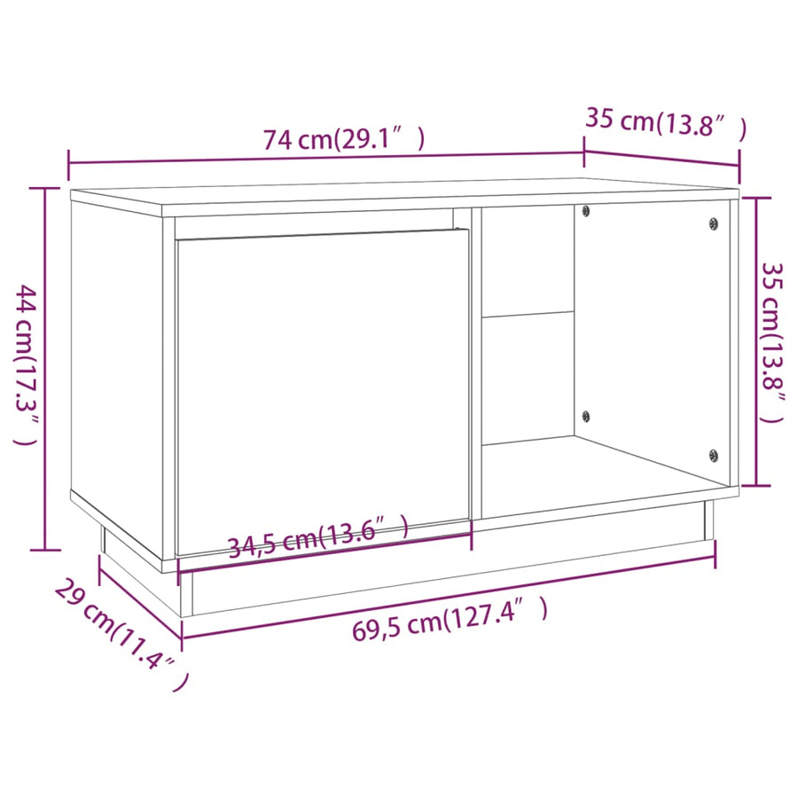 Tv-Meubel 74X35X44 Cm Massief Grenenhout Naturel