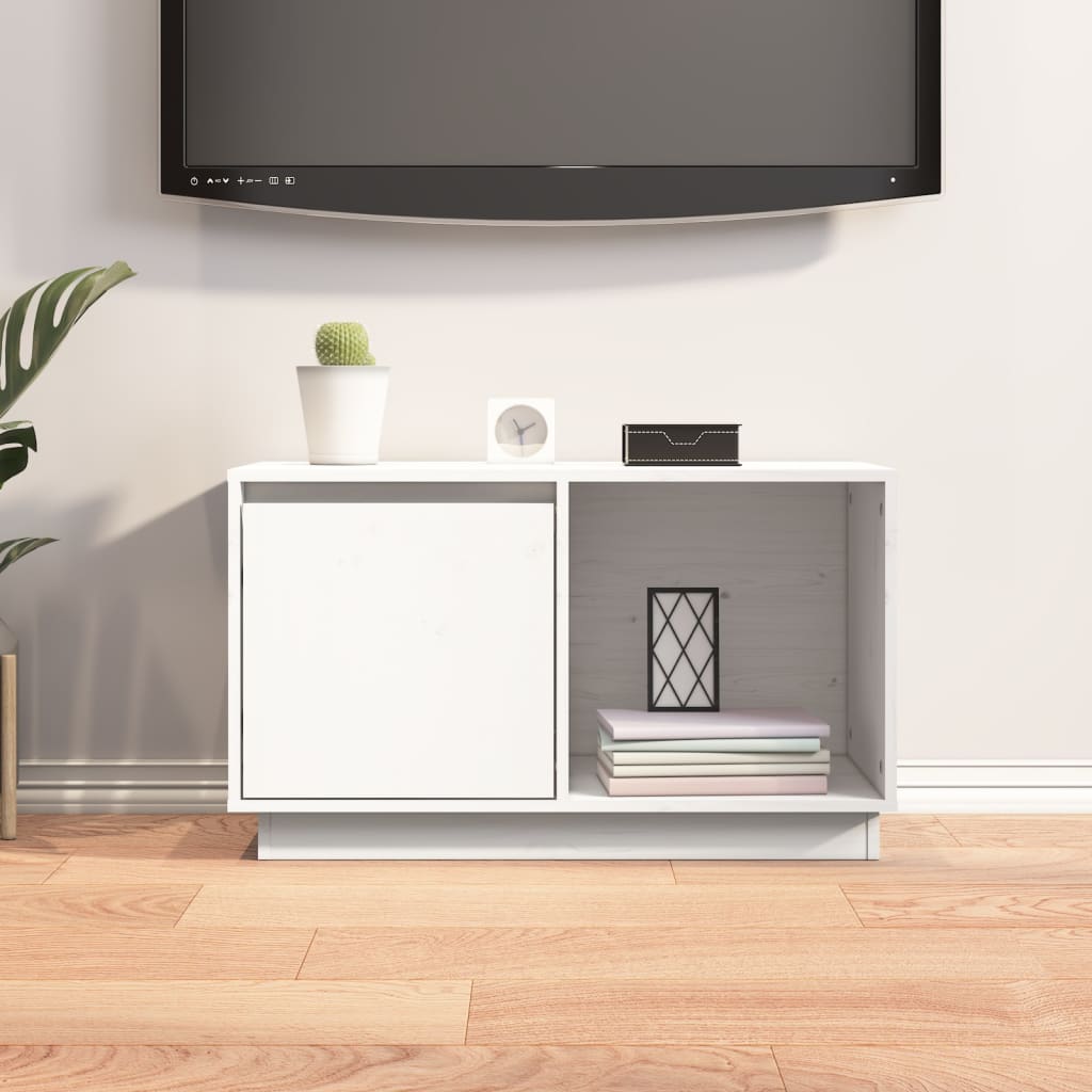 Tv-Meubel 74X35X44 Cm Massief Grenenhout Wit