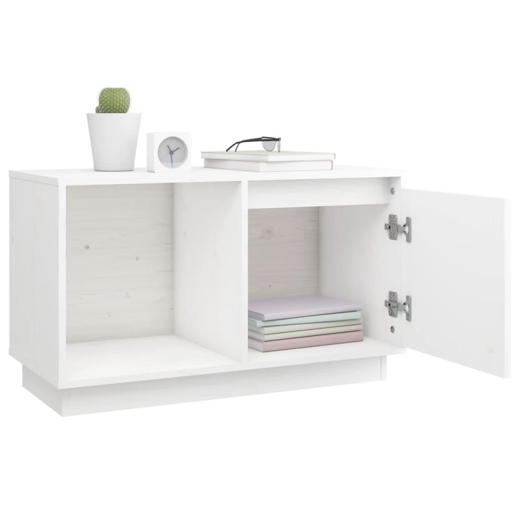 Tv-Meubel 74X35X44 Cm Massief Grenenhout Wit