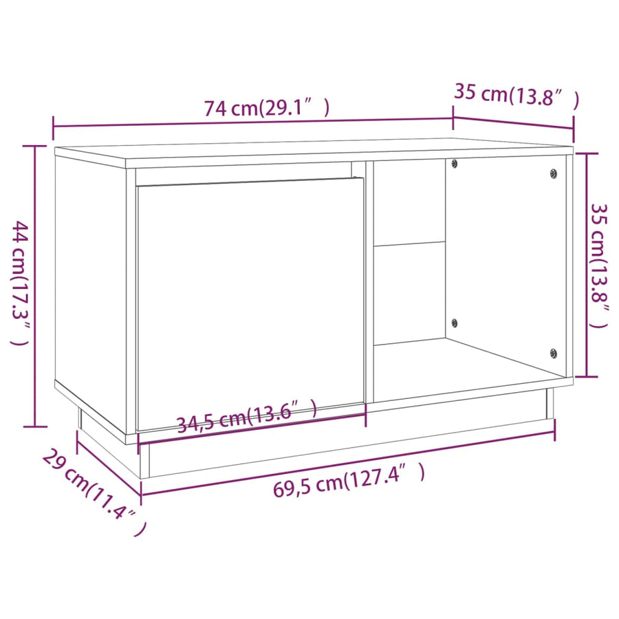 Tv-Meubel 74X35X44 Cm Massief Grenenhout Grijs