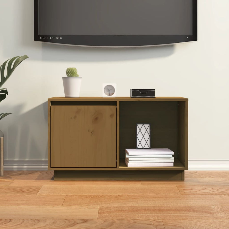 Tv-Meubel 74X35X44 Cm Massief Grenenhout Honingbruin