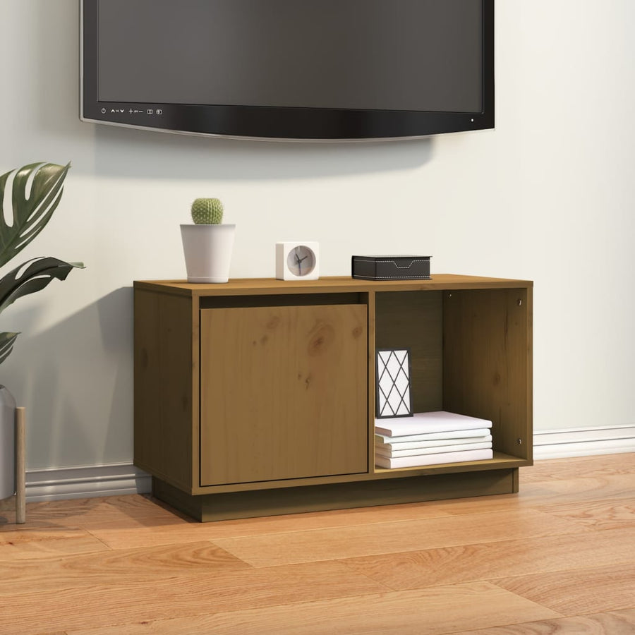 Tv-Meubel 74X35X44 Cm Massief Grenenhout Honingbruin