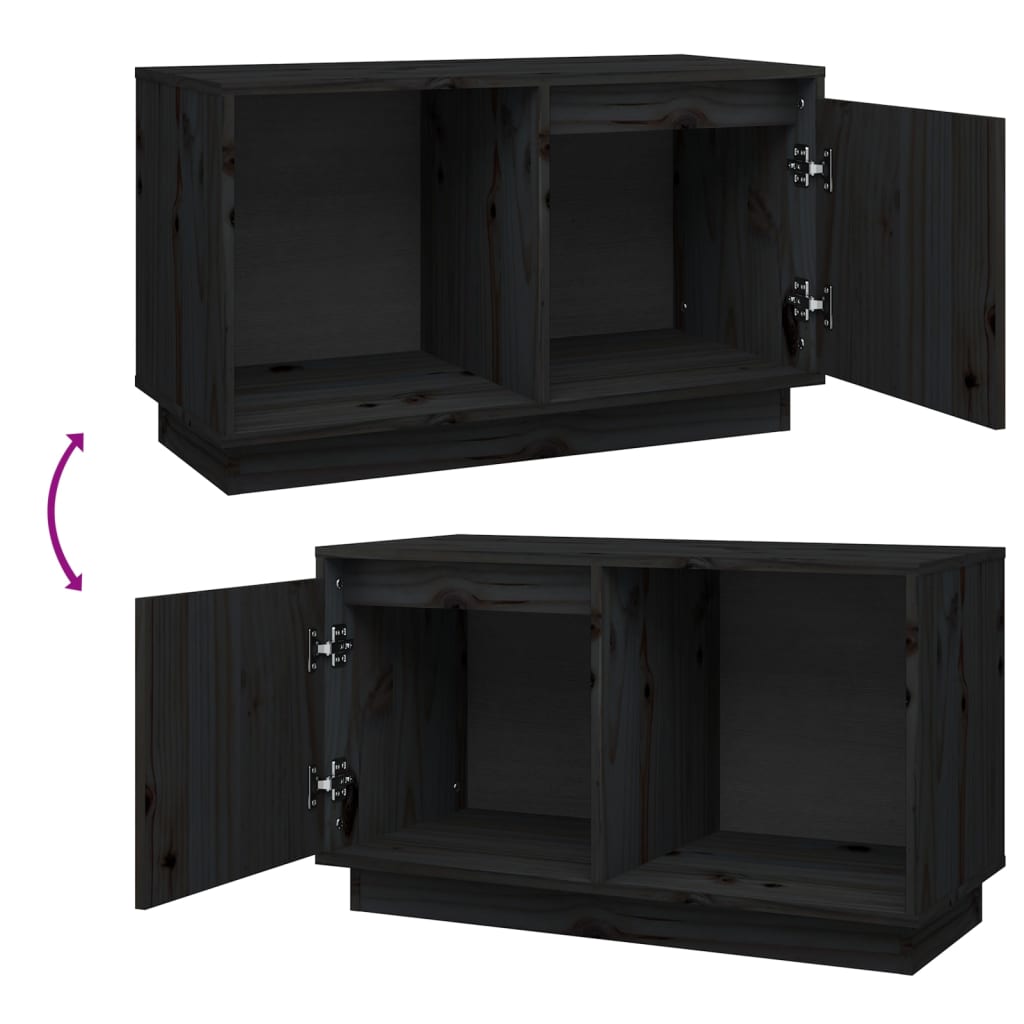 Tv-Meubel 74X35X44 Cm Massief Grenenhout Zwart