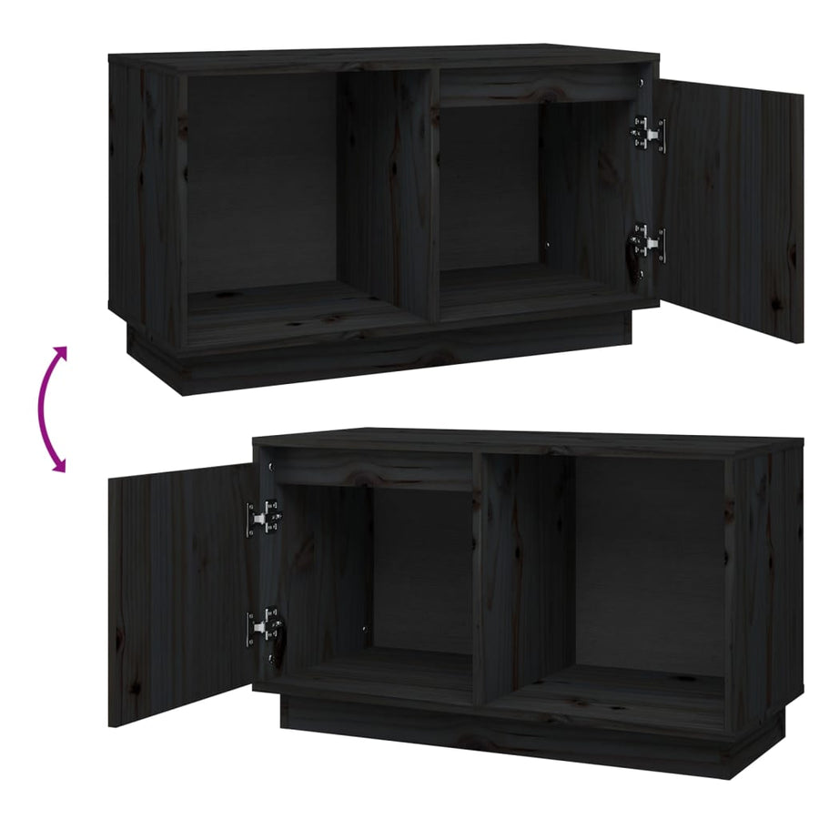 Tv-Meubel 74X35X44 Cm Massief Grenenhout Zwart