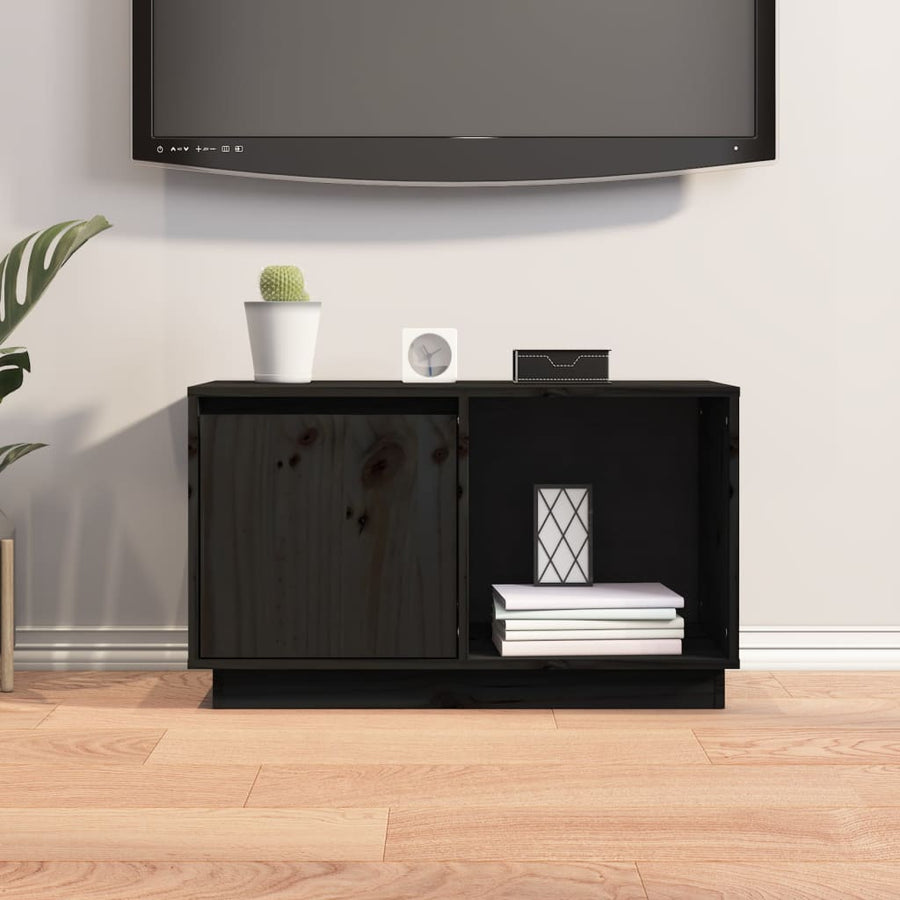 Tv-Meubel 74X35X44 Cm Massief Grenenhout Zwart