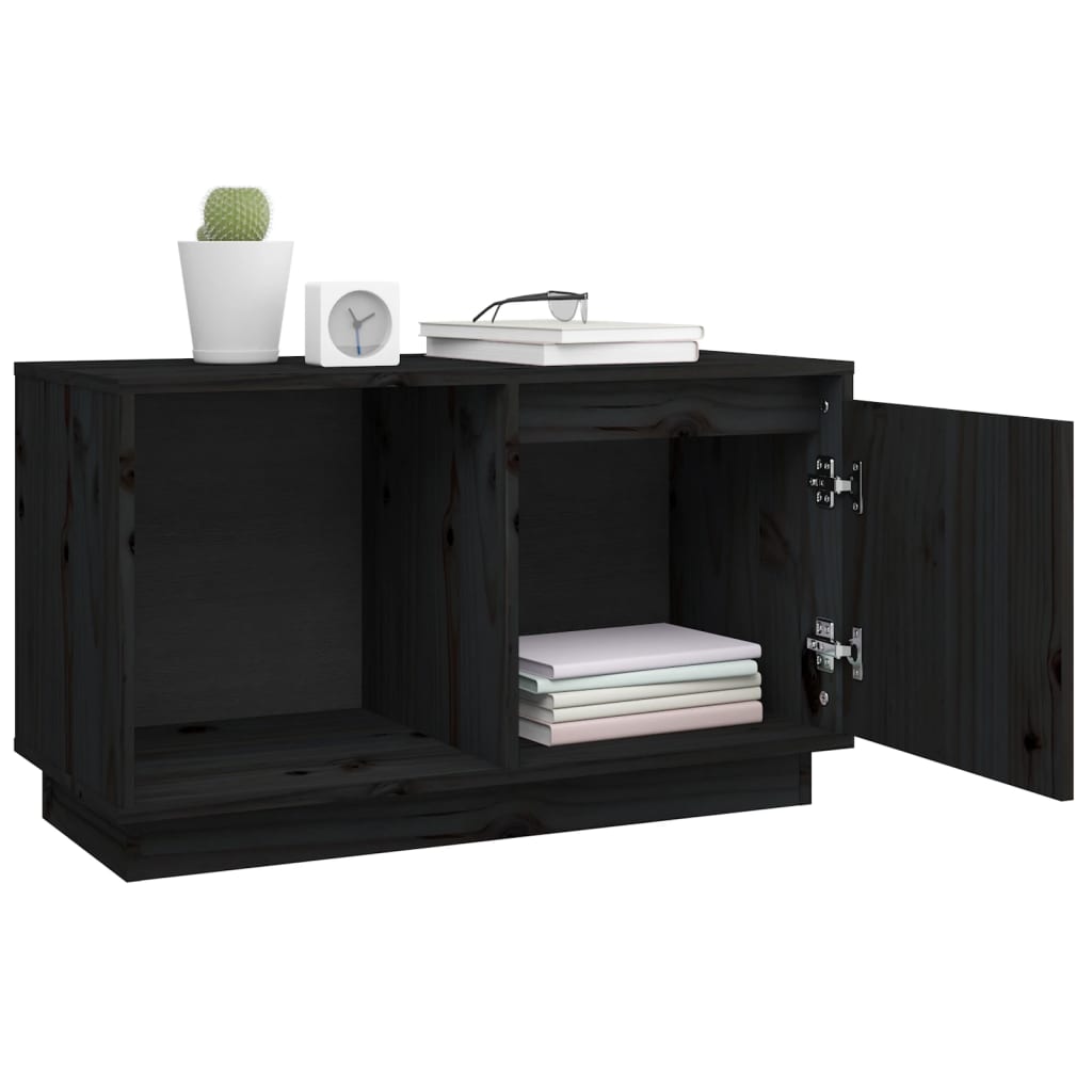 Tv-Meubel 74X35X44 Cm Massief Grenenhout Zwart