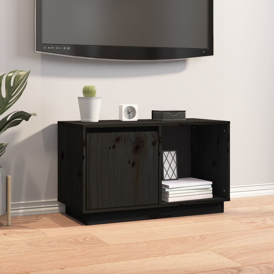 Tv-Meubel 74X35X44 Cm Massief Grenenhout Zwart