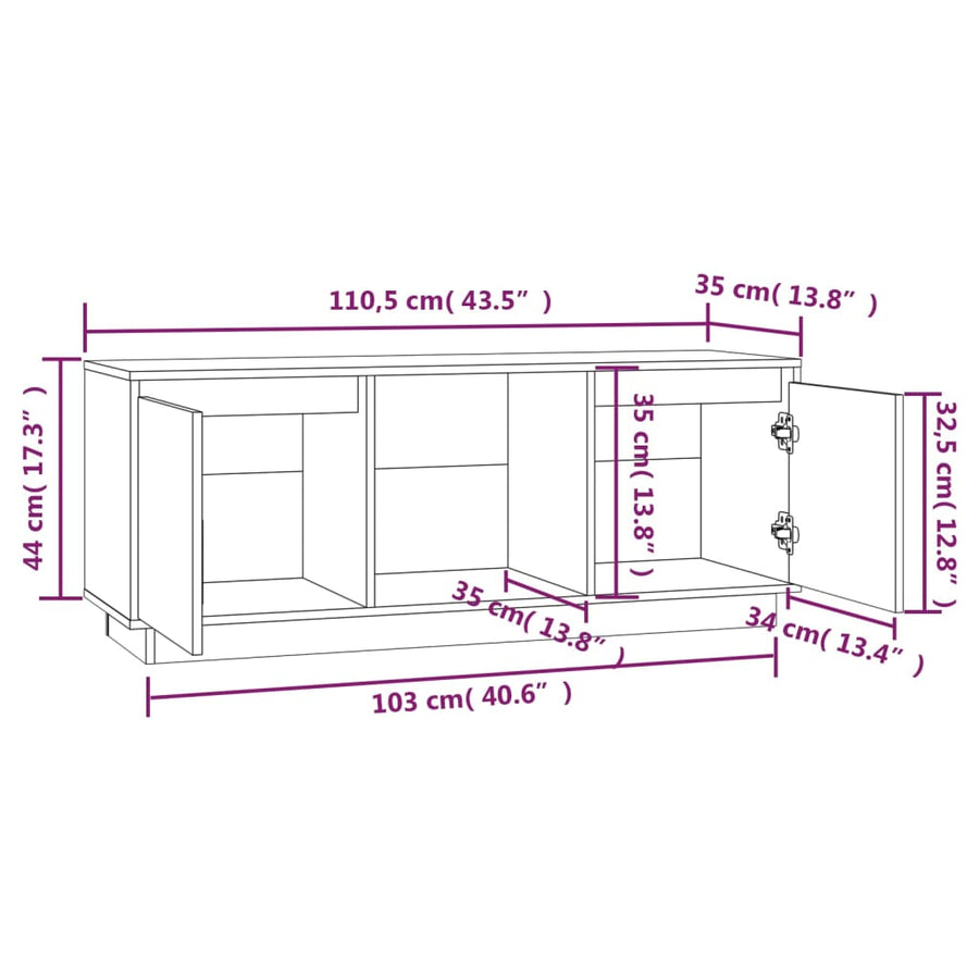 Tv-Meubel 0,5X35X44 Cm Massief Grenenhout Wit
