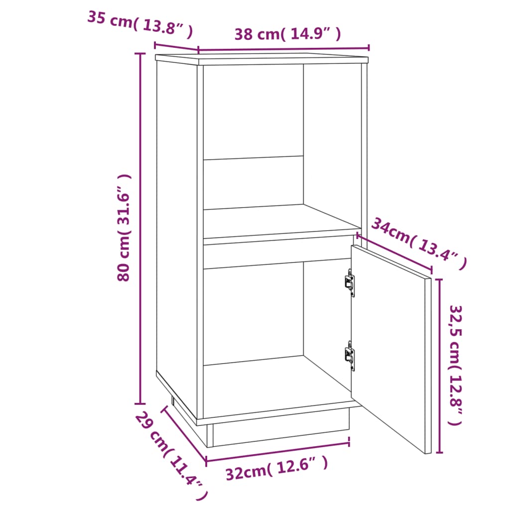 Dressoir 38X35X80 Cm Massief Grenenhout Honingbruin