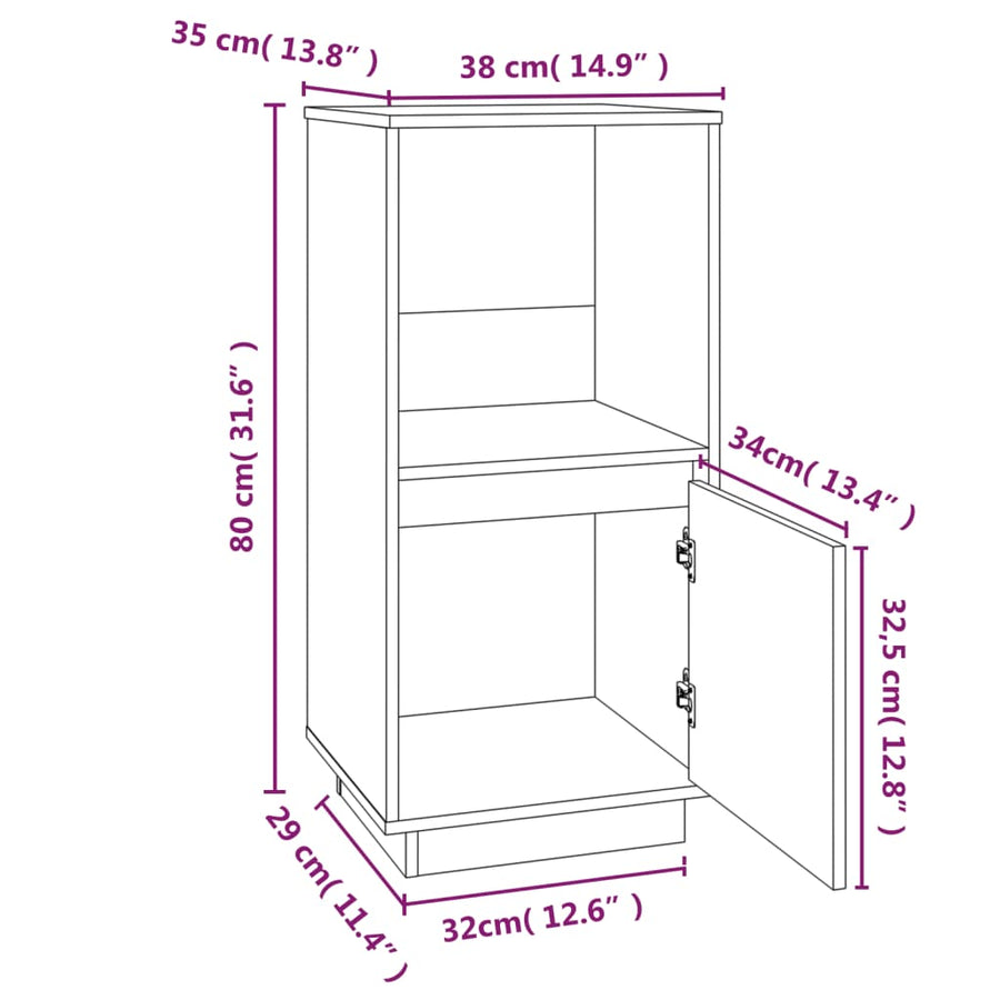 Dressoir 38X35X80 Cm Massief Grenenhout Honingbruin