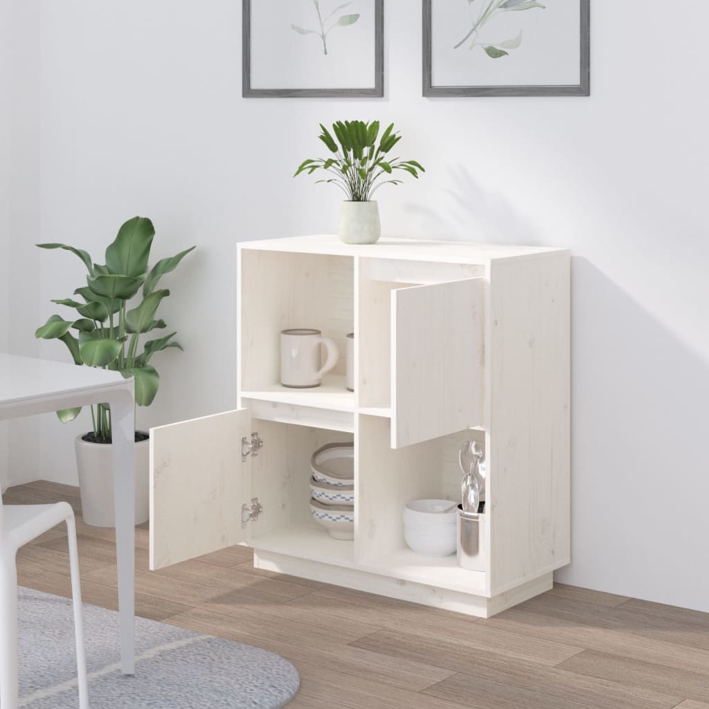 Dressoir 74X35X80 Cm Massief Grenenhout Wit