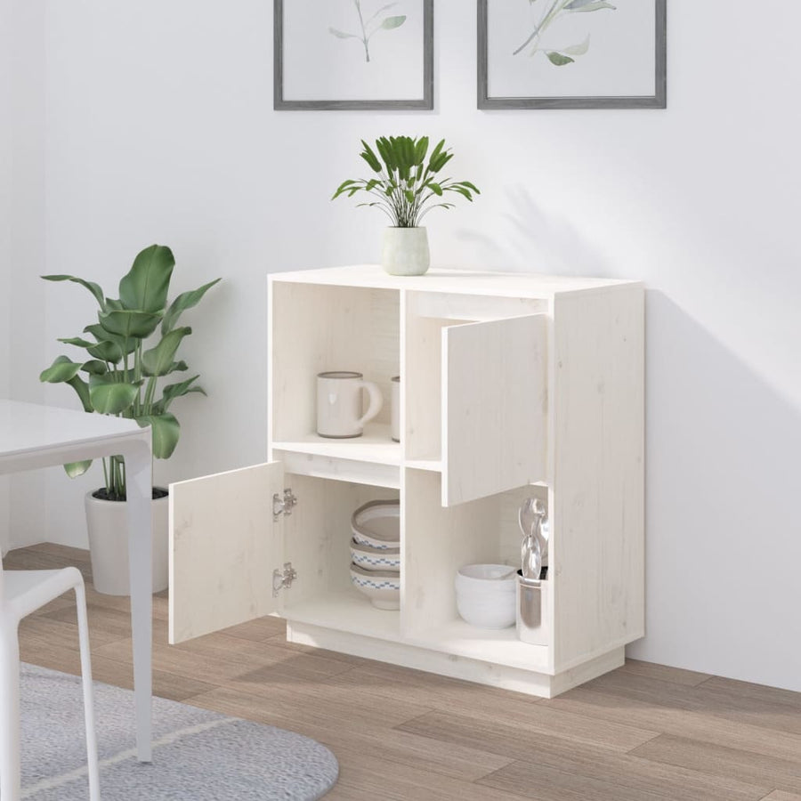 Dressoir 74X35X80 Cm Massief Grenenhout Wit