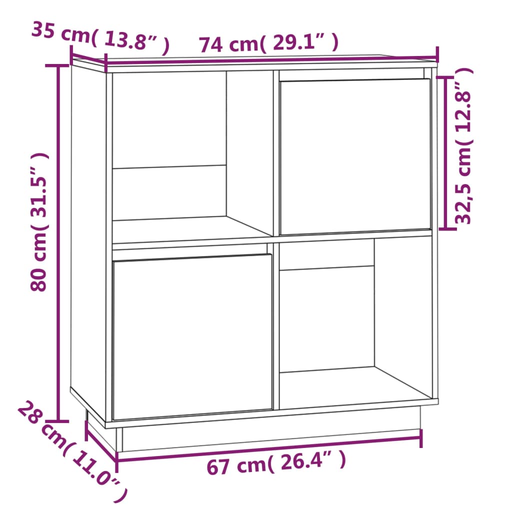 Dressoir 74X35X80 Cm Massief Grenenhout Wit