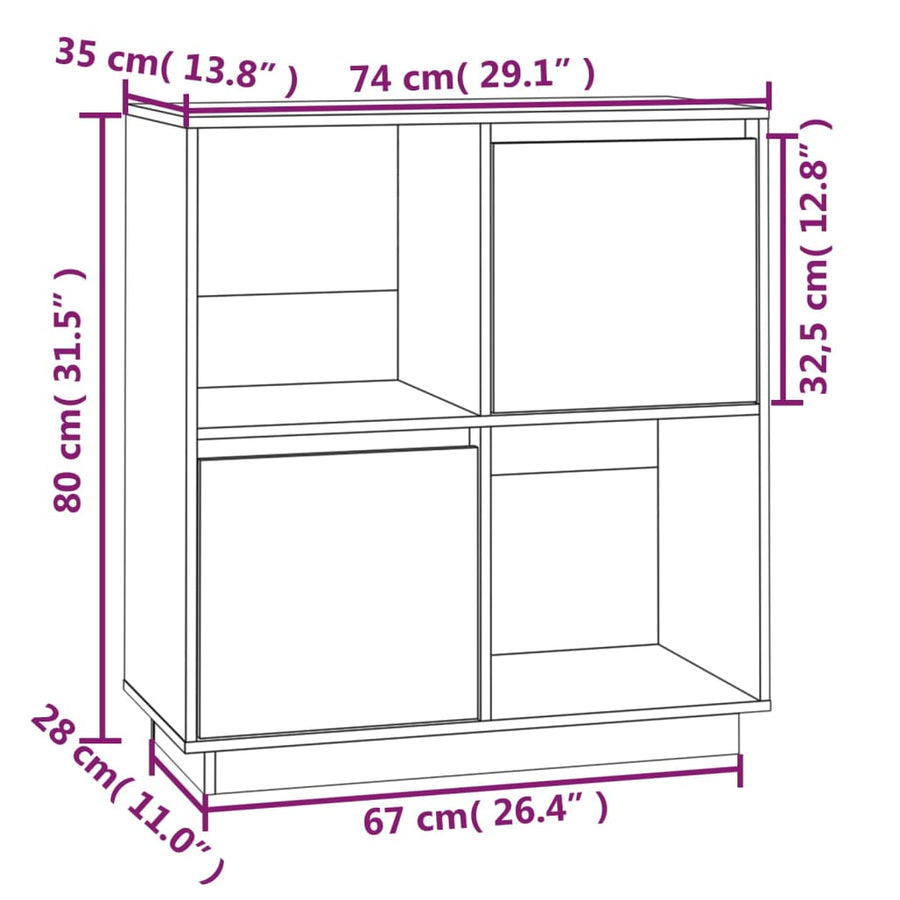 Dressoir 74X35X80 Cm Massief Grenenhout Wit