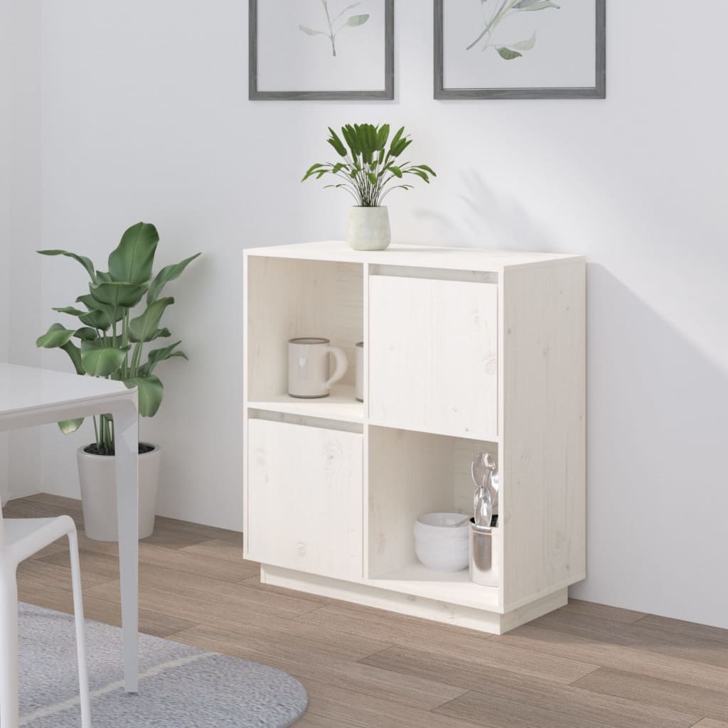 Dressoir 74X35X80 Cm Massief Grenenhout Wit