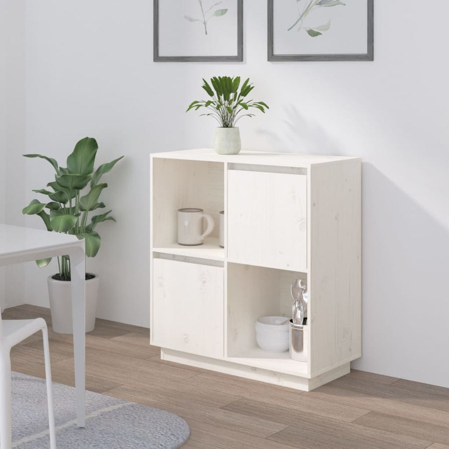 Dressoir 74X35X80 Cm Massief Grenenhout Wit