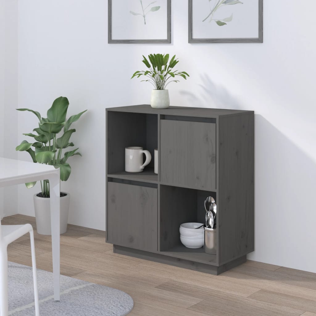 Dressoir 74X35X80 Cm Massief Grenenhout Grijs