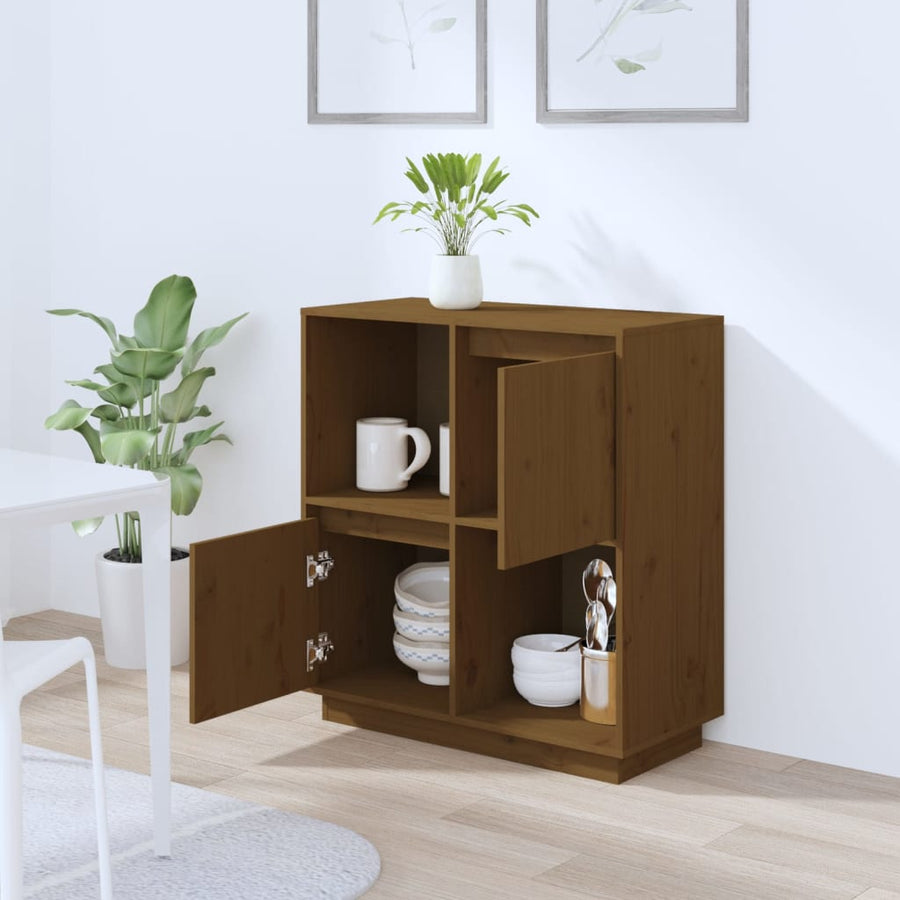 Dressoir 74X35X80 Cm Massief Grenenhout Honingbruin