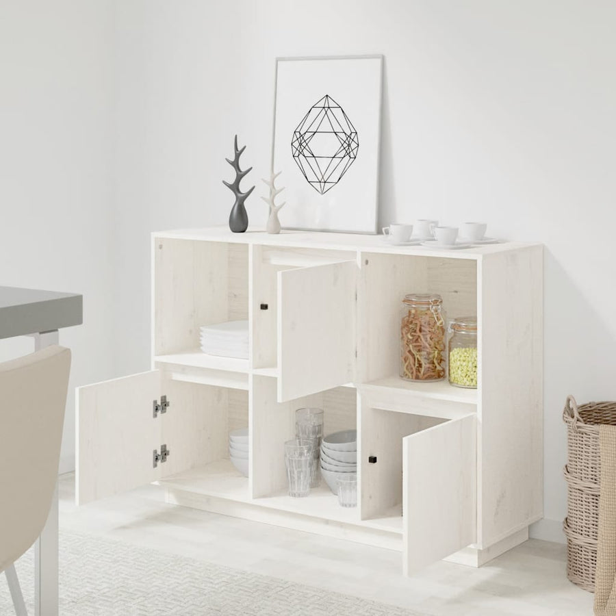 Dressoir 110,5X35X80 Cm Massief Grenenhout Wit