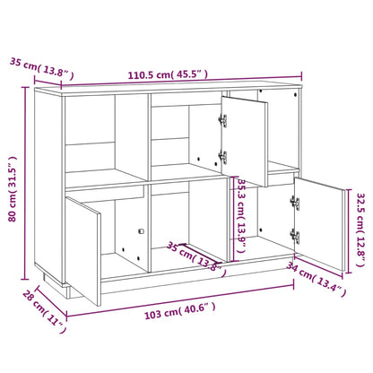 Dressoir 110,5X35X80 Cm Massief Grenenhout Wit