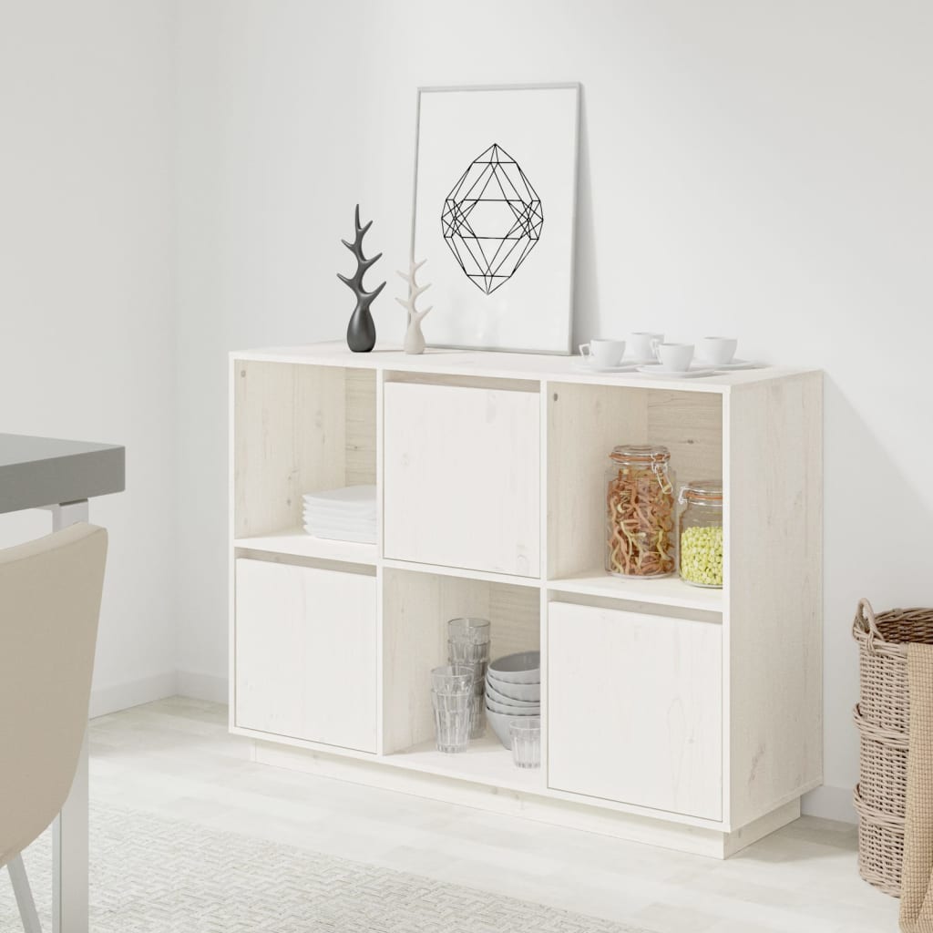 Dressoir 110,5X35X80 Cm Massief Grenenhout Wit