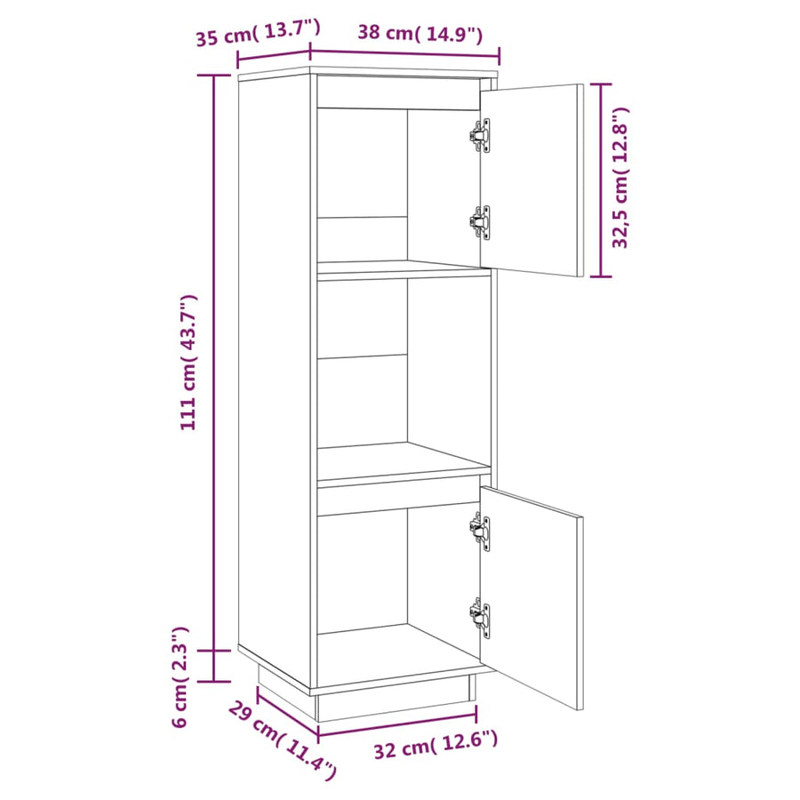 Hoge Kast 38X35X117 Cm Massief Grenenhout Wit