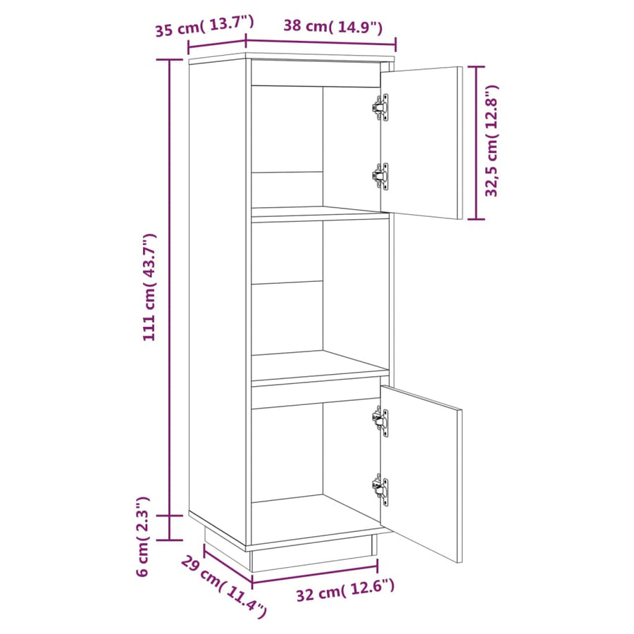 Hoge Kast 38X35X117 Cm Massief Grenenhout Honingbruin
