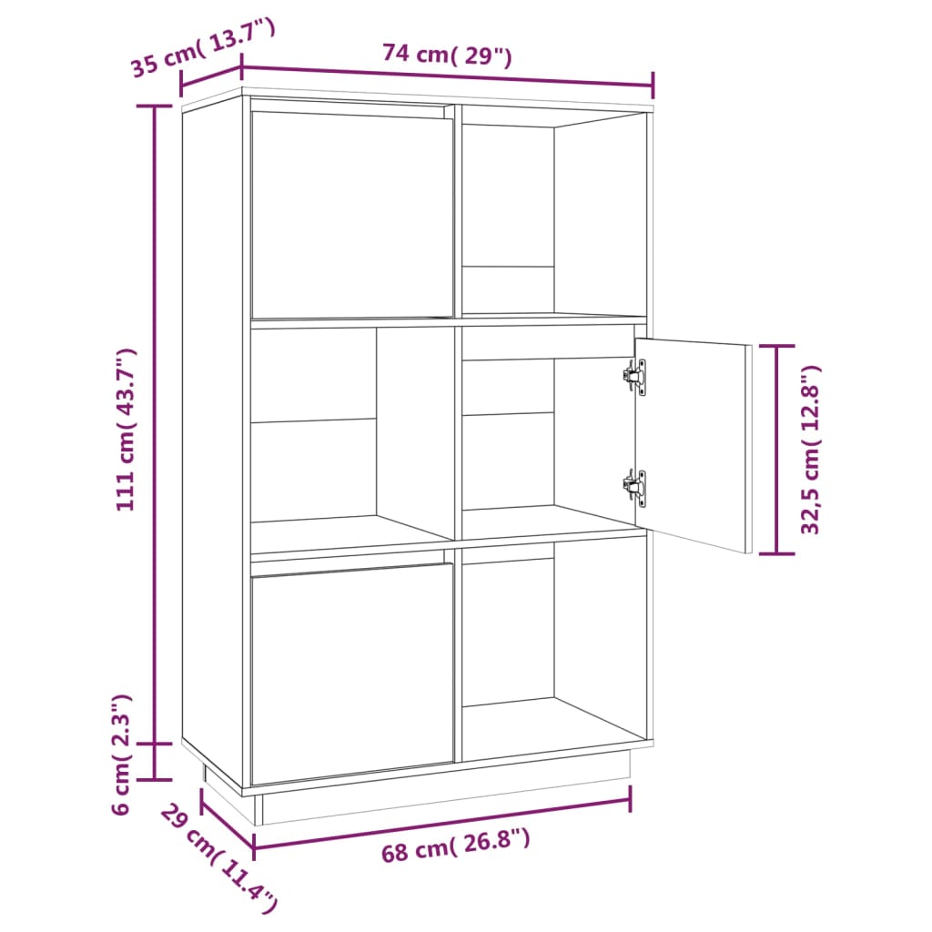 Hoge Kast 74X35X117 Cm Massief Grenenhout Honingbruin