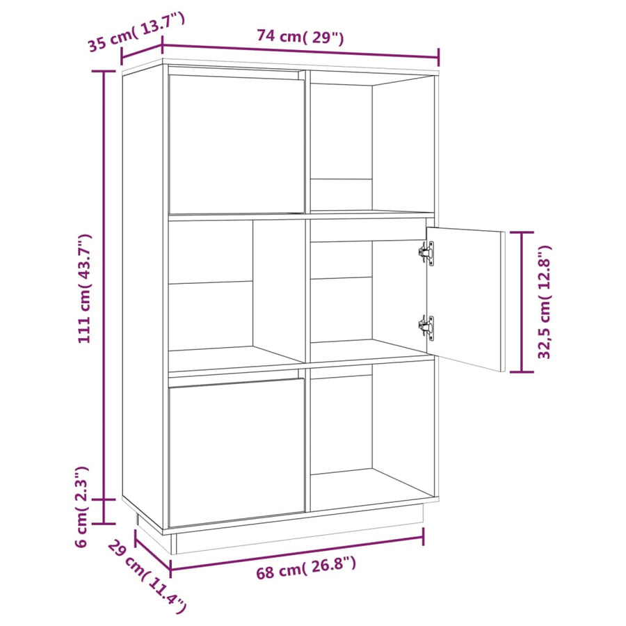 Hoge Kast 74X35X117 Cm Massief Grenenhout Honingbruin
