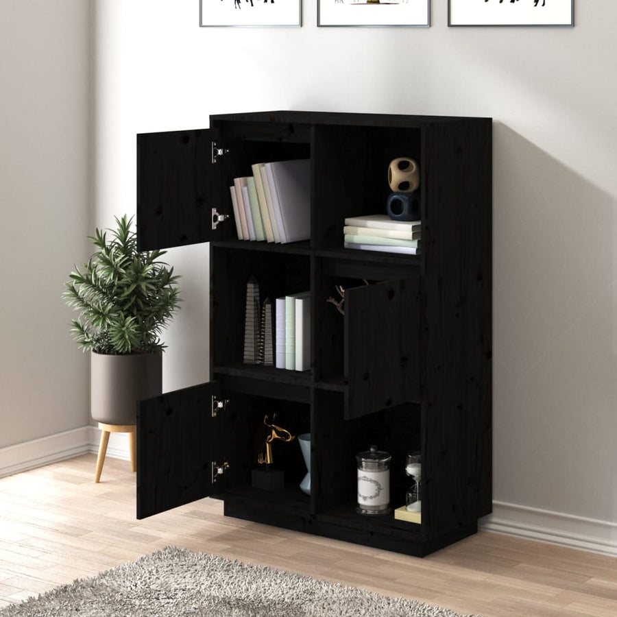 Hoge Kast 74X35X117 Cm Massief Grenenhout Zwart