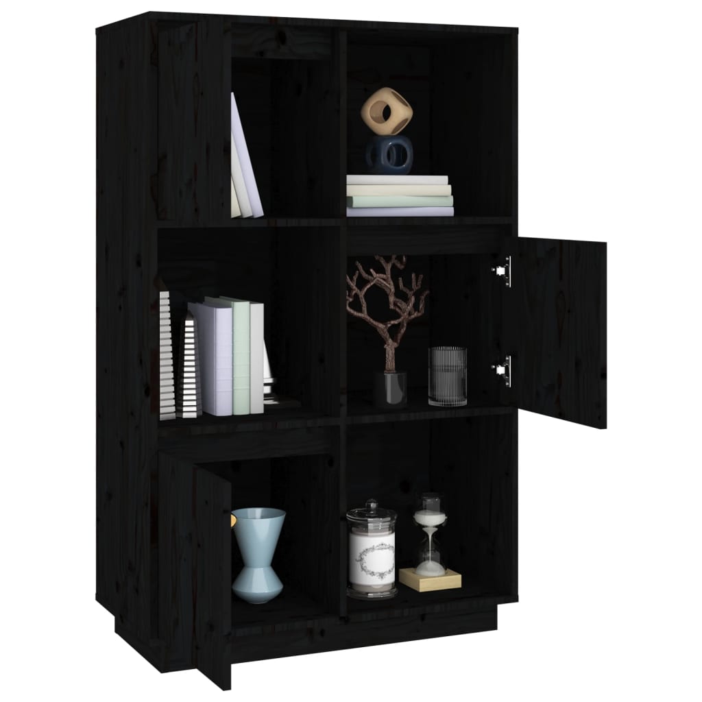 Hoge Kast 74X35X117 Cm Massief Grenenhout Zwart