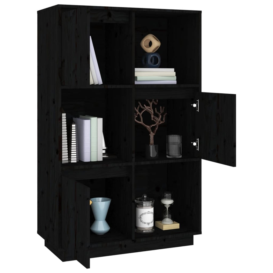 Hoge Kast 74X35X117 Cm Massief Grenenhout Zwart