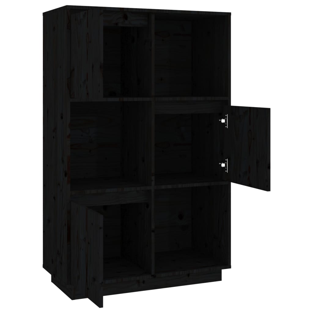 Hoge Kast 74X35X117 Cm Massief Grenenhout Zwart