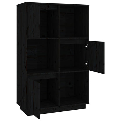 Hoge Kast 74X35X117 Cm Massief Grenenhout Zwart