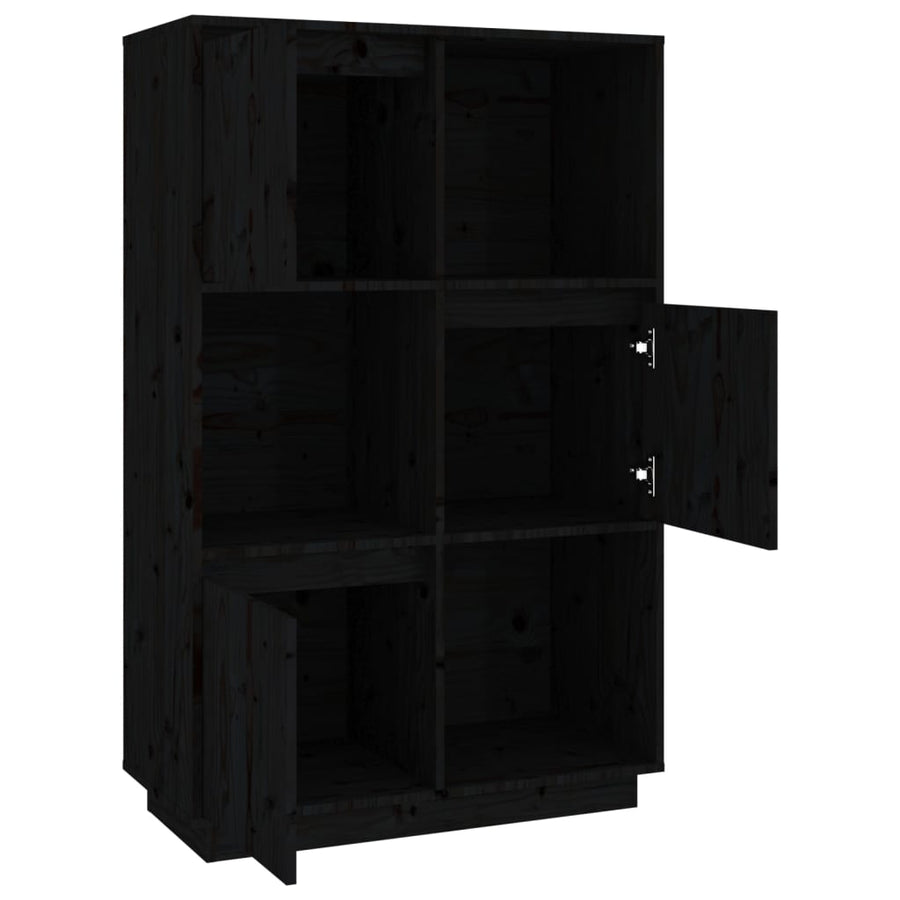 Hoge Kast 74X35X117 Cm Massief Grenenhout Zwart